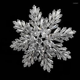 Pins Brooches Fantastic Luxurious Baguette & Marquise Cut Clear CZ Double Tiered Snowflake Broaches Winter Holiday Jewelry For CostumePi