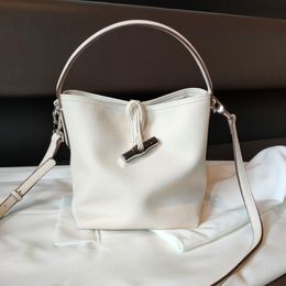 Evening Bags Luxury Fashion White Cowhide Leather Women Shoulder Bag 2022 Bamboo Design Togo Bucket 100% First Layer HandbagEvening