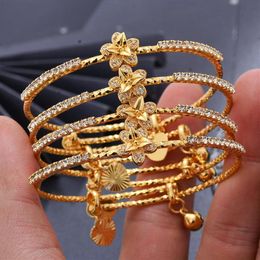 wave bracelets UK - 4pcs lot Bracelet Wave Gold Color Bangle Dubai Bangles For Women Africa Jewelry Ethiopian Wedding Bride Gift196z