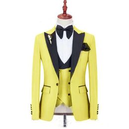 Custom-made One Button Men Suits Peak Lapel Groomsmen Groom Tuxedos Wedding/Prom/Dinner Man Blazer(Jacket+Pants+Tie+Vest) M30