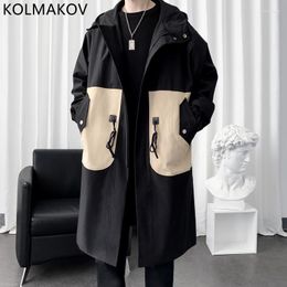 Men's Trench Coats Spring Long Style Coat Mens High Quality Casual Hoooded Jackets Men Men's Clothing Windbreakers FY65Men's Viol22