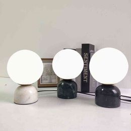 Modern Marble Table Lamp Home Decor Glass ball Table Lamps Bedroom Bedside Study Hotel Living Room Desk Light H220423