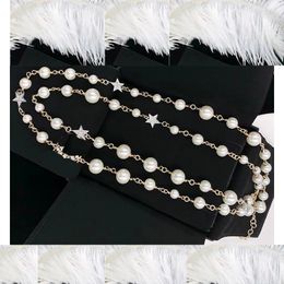 Pendant necklaces designer woman necklace chaine de chandail luxury classic Strands strings elegant pearl chain letter long double layer sweater Jewellery for woman