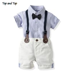 Top and Toddler Baby Boy Clothing Set Gentleman Short Sleeve Shirt+Suspender Shorts 2PCS Outfits born Clothes 220326