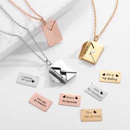 Love Letter Envelope Pendant Necklace Customised Stainless Steel Jewellery Confession Love You for Valentine Day Mother Days Gift