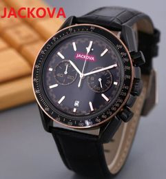 Two Eyes Series Mens Sports Watches 43mm Quartz Movement Male Time Clock Watch Full Functional Genuine Black Brown Leather Fashion Trend Gifts Wristwatch