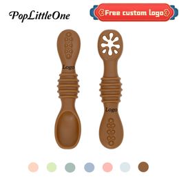 Customizable Baby Food Spoon Silicone Meal Spoon Soup Rice Porridge Spoon Hollow Wave Point Design Training Grip BPA Free 220715