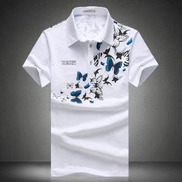 Men's T-Shirts Bright Butterfly Pattern Fashion Turn-down Collar Short Sleeve T Shirt Summer 2022 Quality Cotton Boutique Men M-5XLMen's