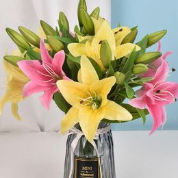 bouquet da 24 fiori artificiali Alcyoneus mazzo di piccoli gigli come decorazione per la casa o i matrimoni Yellow 
