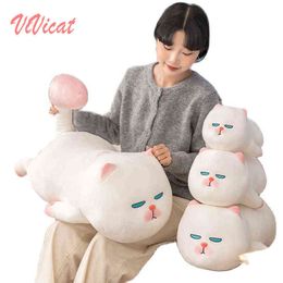 High Quality Vivi Cat Cuddle Filled White Fat Lying Alien Cushion Pink Ball Tail Cuddly Animal Bbay Pop xmas Gift Kids J220704