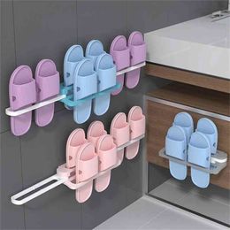 1 Change 4 Self Adhesive Shoes Shelf Towel Folding Holder Rack Wall Mounted Slipper Hanger Hanging Hook Bathroom Shoes Organiser 210609