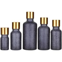Packing Cracked Ice Pattern Refillable Bottle PET Shiny Gold Cap With Inner Plug Glass Essence Vials Portable Cosmetic Container 5ML 10ML 15ML 20ML 30ML 50ML 100ML