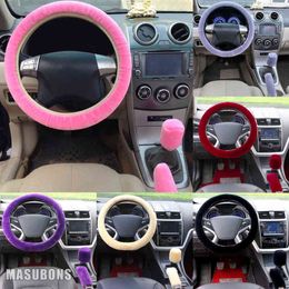 3Pcs Fluffy Steering Wheel Cover Set Car Steering Wheel Cover For Toyota Pink Car Accessories For Girls Wheel Cover 15 Inch Warm J220808