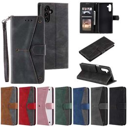 Contrast Colour Skin Feel Leather Wallet Cases for Samsung S22 PLUS S21 FE A33 A53 A73 A13 A22 A32 A52 A72 A12 photo frame ID Slot Holder Hit Flip Cover Pouches