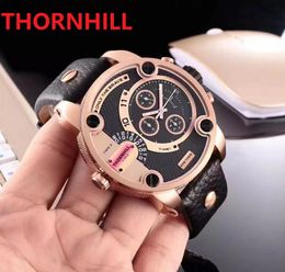 multi time zone big watches 52mm japan quartz movement men all sub dials work Genuine Italy Cow Leather Multifunctional chronograph calendar Wristwatch