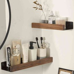 Bathroom Rack Wall Mounted Shower Toilet Shampoo Shelf Cosmetic Storage Multifunctional Solid Wood J220702