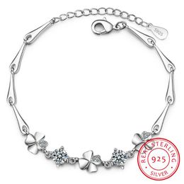 Other Bracelets Sterling Silver Bracelet For Women Lucky Cute Sweet Student Female Four-leaf Clover Girlfriend Valentines Day GiftOther