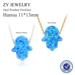 Pendant Necklaces Gold Color Silver Plated Necklace High Quality 11x13mm Blue Hamsa Opal For WomenPendant