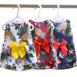 Dog Apparel Cat Dress For Small Puppy Pineapple Hawaiian Bow Dresses Soft Breathable Skirt For Spring Summer Autumn Pet Clothes