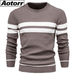 Mens Casual Striped Sweaters Autumn Winter Solid Pullover V Neck Thickened Long Sleeve Bottom Sweater Classic Style 2022 L220801