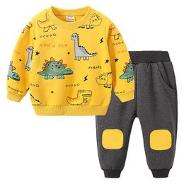 Clothing Sets Children Clothes Set Baby Boys Cartoon Dinasour O Neck Long Sleeve Casual Sports Outwear Pullover Sweatshirts + Pants 2pcs