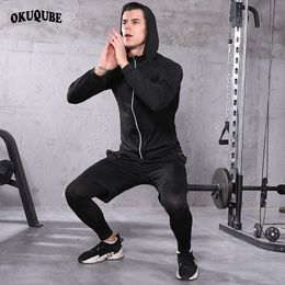Man Workout Clothes Hooded Reflective Sportswear Elastic Breathable Tracksuit Cycling Basketball Gym Running Sports Sets M-3XL W220418