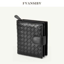 Women's Wallet Short 100% Sheepskin Leather Woven Coin Change Zipper Storage Bag Fashion Simple Luxury Brand Moneyclip2022 New