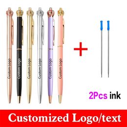 3pcsset Small Crown Pen Get 2 Ink Custom Gift Pen Metal Ballpoint Pen Stationery Wholesale School Supplies Lettering Name 220712