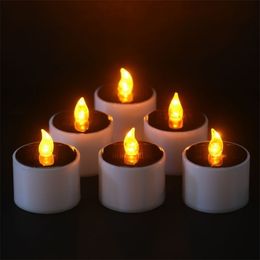 6 PiecesLot Type Yellow Flicker Solar Power LED Light Candles Flameless Electronic Solar LED Nightlight Solar Energy Candle 220527