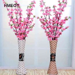 55cm New Country Style Artificial Flower Rattan Vase Wedding Hotel DIY Home Decoration Accessorie Cherry Flower Arrangement Vas 210409