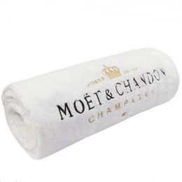 Asciugamano per le feste in cotone bianco ricamato Moet chandon