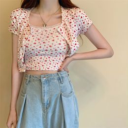 Floral Cami Crop Tops Women 2020 Summer Tops for Sweet Girl Lace Trim Tops Tee Casual Ladies Basic Tees Cotton Womens Clothing T200628
