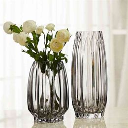 Nordic Glass Vase Thicken Transparent Black Vase Glass Living Room Flower Vases Home Decor Dried Flower Bottle Bar Decoration 210409