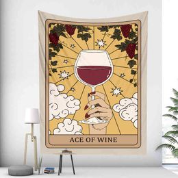 Boho Decor Wall Hanging Room Mandala Pink Tarot Wine Glass Home Art Carpet Background Fabric Tapiz J220804