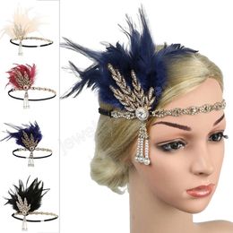 Women's Fascinator Feather Crystal Headband Vintage Sequin Elastic Hair Band Hair Accessories Party Prom Hair Feather Headwear