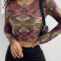 HEYounGIRL Grunge Harajuku Printed Crop Top T Shirt Women Autumn Basic Long Sleeve Gothic T-shirt Ladies Streetwear 90s 220408