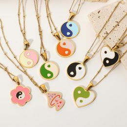 Pendant Necklaces Stainless Steel Yin Yang Mushroom Necklace For Women Creative Colourful Dripping Oil Summer JewelryPendant