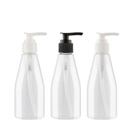 Packing Empty Clear Plastic Bottle PET Conical Flask Clear Black White Screw Lotion Press Pump Cover Refillable Portable Cosmetic Packaging Container 200ml