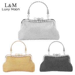 Evening Bags Women's Party Luxury Diamond Clutch Bag Wedding Small Chain Messenger Designer Evening Bag Bow Lock Purses and Handbags X636h 220318