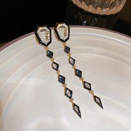Full Of Diamond Black Diamond Tassel Retro Dangle Earrings For Women Korean Fashion Earring Daily Birthday Party Jewellery Gifts
