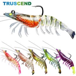 TRUSCEND 6Pcs Shrimp Silicone Artificial Bait Simulation Soft Prawn With Hooks Carp Wobbler For Fishing Tackle Lure Accessories 220530