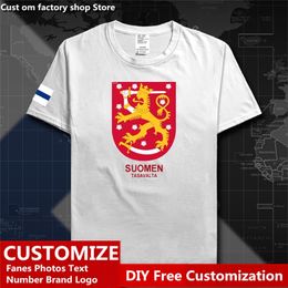 Finland Country Flag T shirt Free Custom Jersey DIY Name Number 100 Cotton T shirts Men Women Loose Casual T shirt 220616