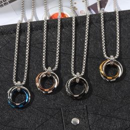 Pendant Necklaces Three Ring Stainless Steel Men's Necklace 3 Interlocking Rings Zircon Hip Hop Fashion Party DecorationPendant