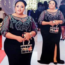 Plus Size Arabic Aso Ebi Black Mermaid Lace Prom Dresses Sheer Neck Evening Formal Party Second Reception Birthday Engagmement Bridesmaid Gowns Dress Zj778 407