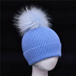 Children Big Fur Pom Hat Winter Kids Girls Boys Wool Kintted Warm Hat Baby Knitted Beanie Hat Unisex J220722