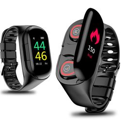 smartwatch 2 Australia - 2 in 1 wristband waterproof Smart Watch Heart Rate Monitor Bluetooth earphone Fitness Tracker Blood Pressure smartwatch headphone 226e