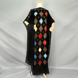 Ethnic Clothing African Dresses Kaftan Abaya Islamic Clothes Colourful Velvet Fashion Diamond Boubou Cotton Turban Long Dress For Lady LD514