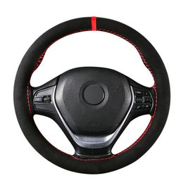 Steering Wheel Covers Universal Car Cover Braiding Black Suede Red Marker For 38cm 15 Inch AccessoriesSteering