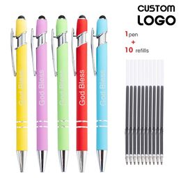 11PcsSet Free Customised Ballpoint Capacitive Screen Touch Pen Personalised Gifts School Office Writing Stationery 220613