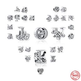 925 Silver Fit Pandora Charm 925 Bracelet Bead Flower-Shaped Letter charms set Pendant DIY Fine Beads Jewellery